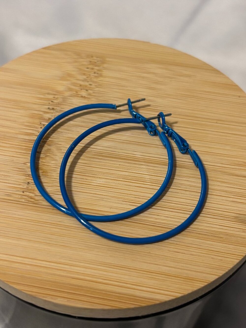 Bright Blue Large Hoop Earrings – Lightweight Enamel/Coated Metal Statement Hoop